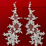 1 Pair 17" x 4.5" Beaded & Corded Floral Lace Applique 100% Polyester Net Mesh