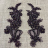 1 Pair Beaded & Corded Floral Lace Applique 9" x 2.5" Each Side