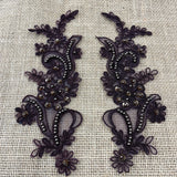 Beaded Corded Floral Lace Applique Pair