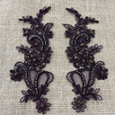 Beaded Corded Floral Lace Applique Polyester Fabric - Floral Embroidered, 9" X 2.5" Each Side (1 Pair)