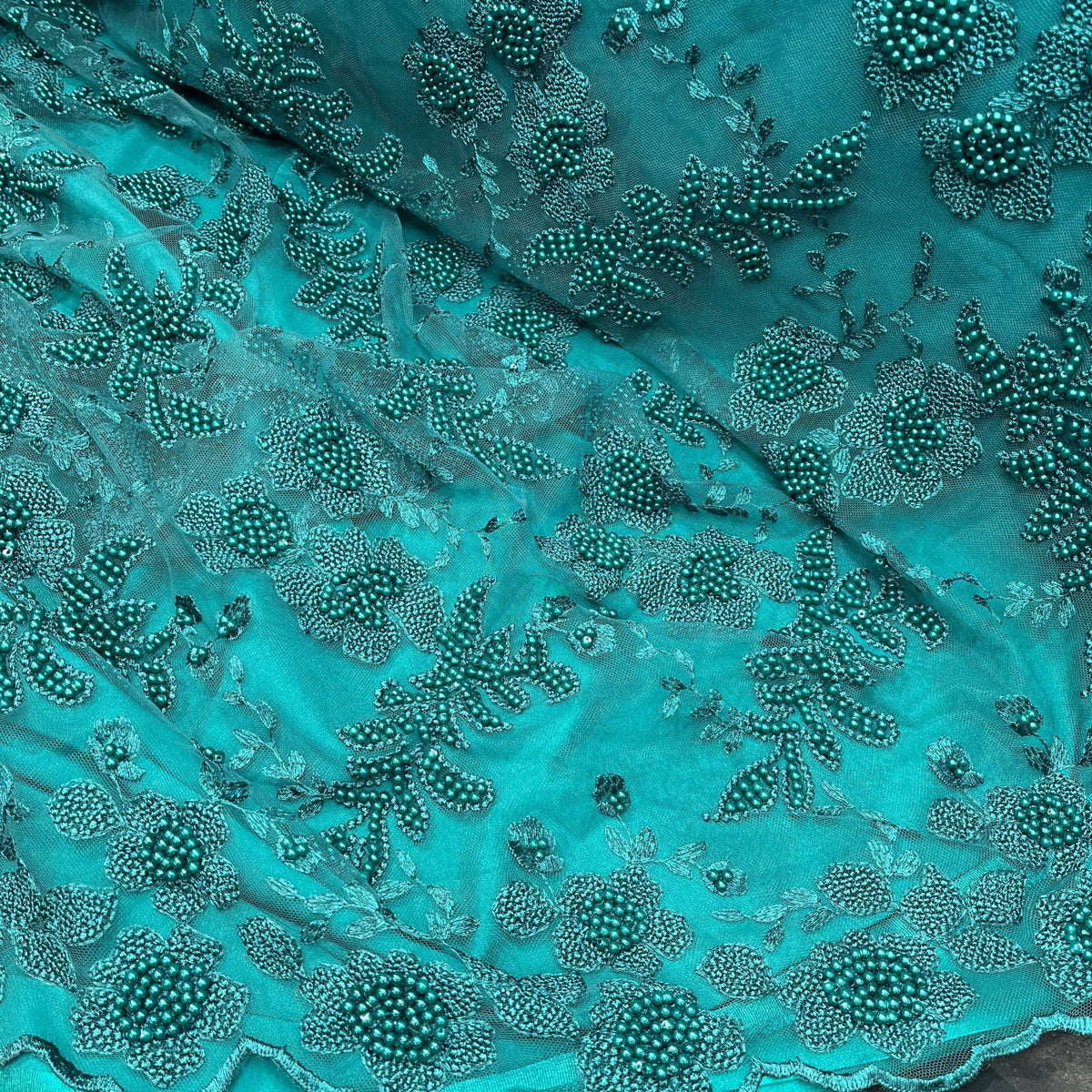 1 Yard Beaded Lace Fabric Embroidered on 100% Polyester Net Mesh 52" Wide