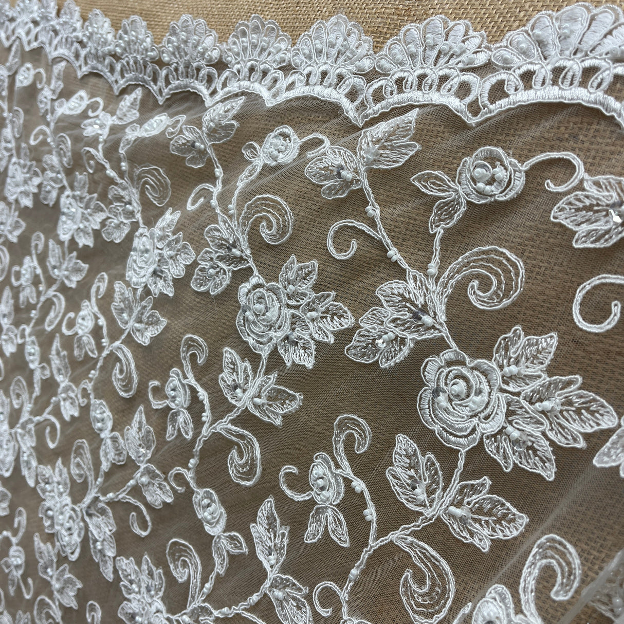 Beaded Corded Floral Bridal Lace Fabric 52" Wide