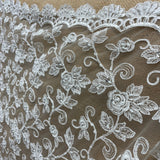 Beaded Corded Floral Bridal Lace Fabric 52" Wide