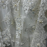 1 Yard Luxurious Beaded Lace Fabric Embroidered on Soft Polyester Net Mesh