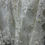 Beaded Lace Fabric on Polyester Net Mesh