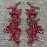 Beaded Corded Floral Lace Applique Pair