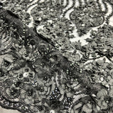 1 Yard Beaded 3D Floral Lace Fabric Embroidered on 100% Polyester Net Mesh | Lace USA - GD-363 - Ivory - 48" Width
