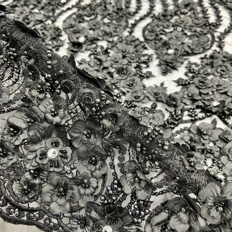 Beaded 3D Floral Lace Mesh