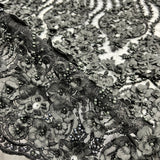 1 Yard Beaded 3D Floral Lace Fabric Embroidered 100 Percent Polyester Net Mesh 48 inch Width