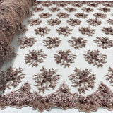 1 Yard Beaded 3D Floral Lace Fabric Embroidered on 100 Percent Polyester Net Mesh 50 Inch Width