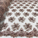 Beaded 3D Floral Lace Fabric - 3D Floral Beaded Embroidery, 50" Wide (1 Yard)