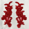 Beaded Corded Floral Lace Applique Polyester Fabric - Floral Embroidered, 9" X 2.5" Each Side (1 Pair)