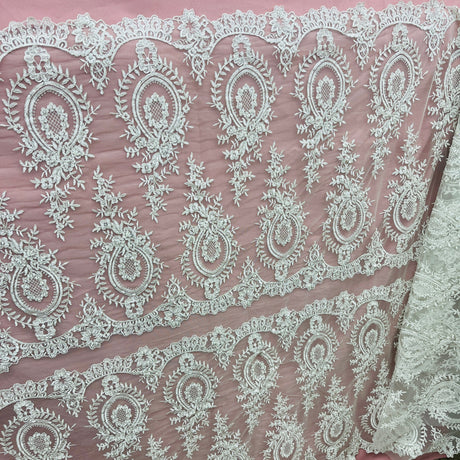Beaded Corded Lace Fabric on Polyester Net Mesh