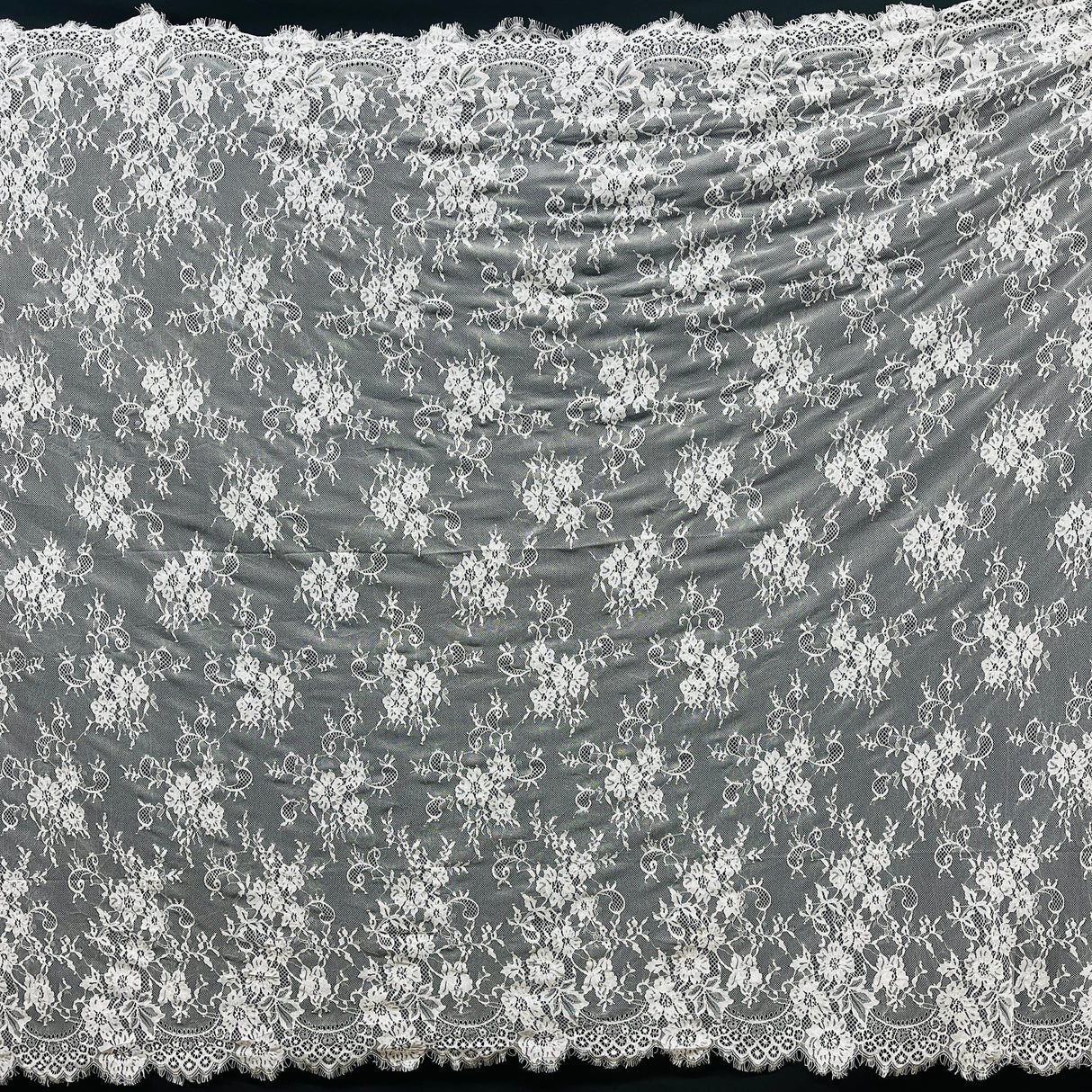 Embroidered Chantilly Lace with Eyelash Scallop