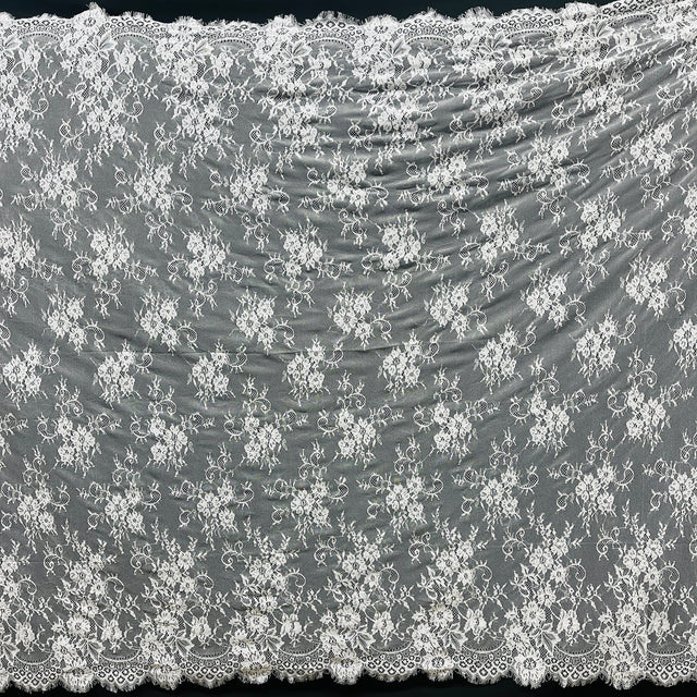 Embroidered Chantilly Lace with Eyelash Scallop