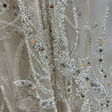 1 Yard Beaded Lace Fabric Embroidered 100 Percent Polyester Net Mesh 50 inch Width