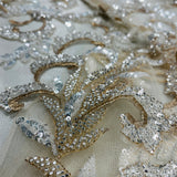 Beaded Lace Fabric Embroidered Mesh Champagne