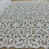 1 Yard Beaded Lace Fabric Embroidered on 100% Polyester Net Mesh 51" Wide