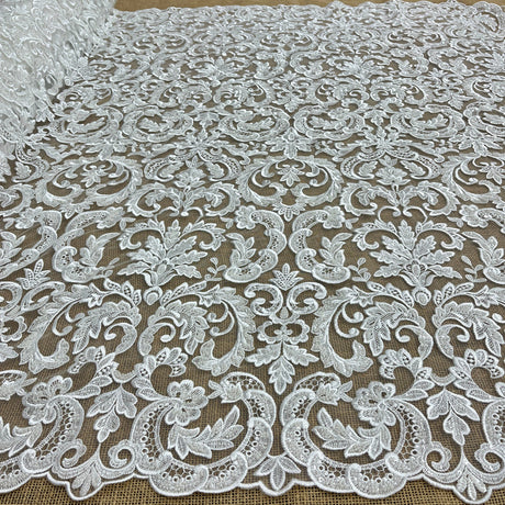 1 Yard Beaded Lace Fabric Embroidered on 100% Polyester Net Mesh 51" Wide