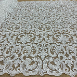 1 Yard Luxurious Beaded Lace Fabric Embroidered on Polyester Net Mesh