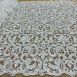 Beaded Lace Fabric Embroidered On 100 Percent Polyester Net Mesh - Ivory Floral Sequin, 51" Wide (1 Yard)