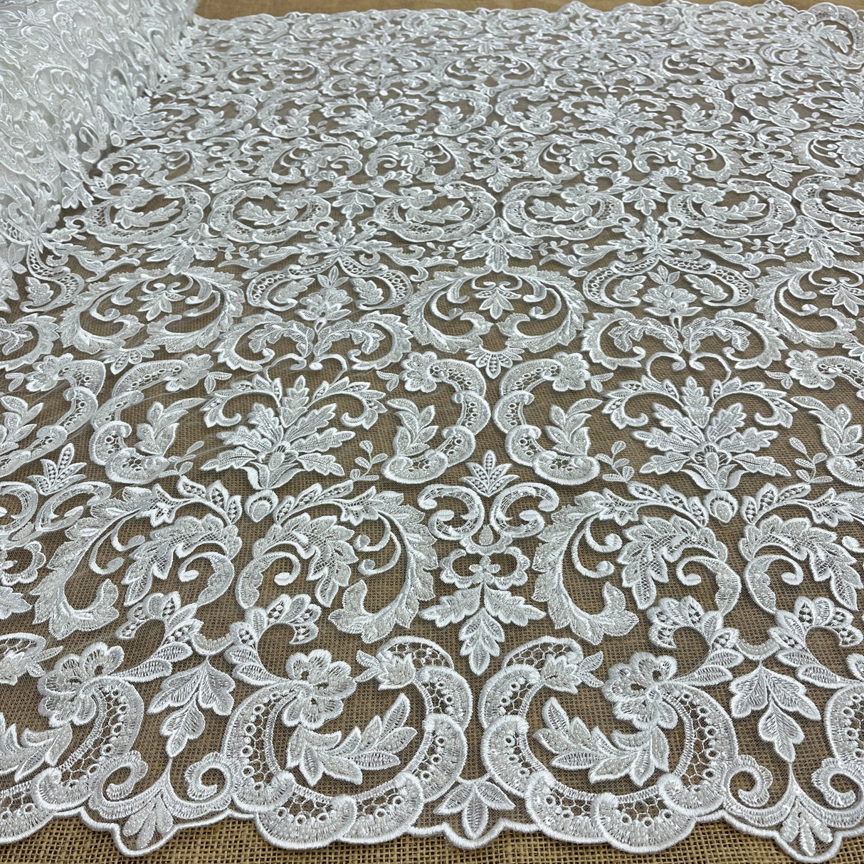 Beaded Lace Fabric Embroidered On 100 Percent Polyester Net Mesh - Ivory Floral Sequin, 51" Wide (1 Yard)
