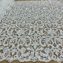 Beaded Lace Fabric Embroidered On 100 Percent Polyester Net Mesh - Ivory Floral Sequin, 51" Wide (1 Yard)