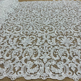 Embroidered Beaded Lace Ivory Mesh
