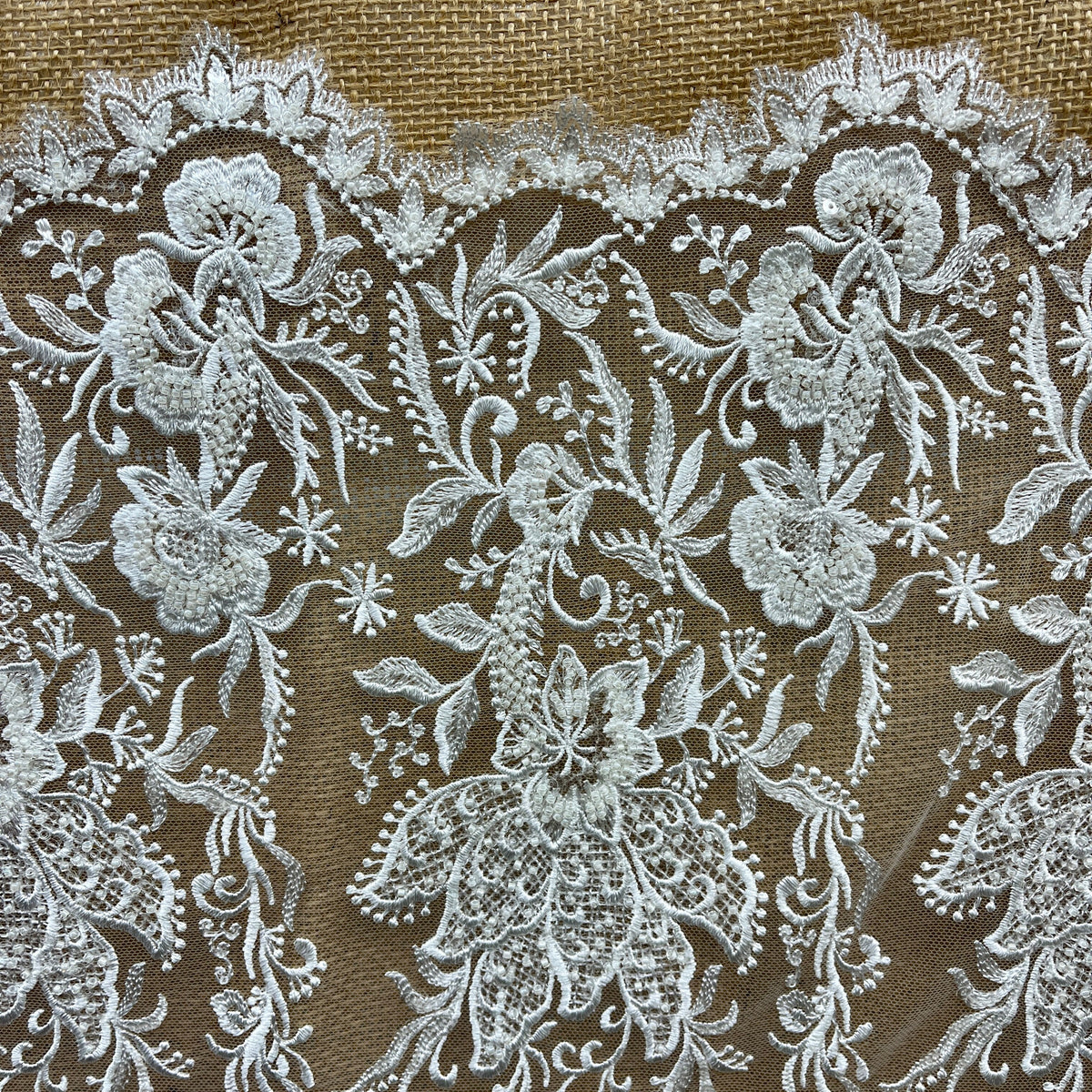 1 Yard Beaded Lace Fabric Embroidered on 100% Polyester Net Mesh 51" Wide