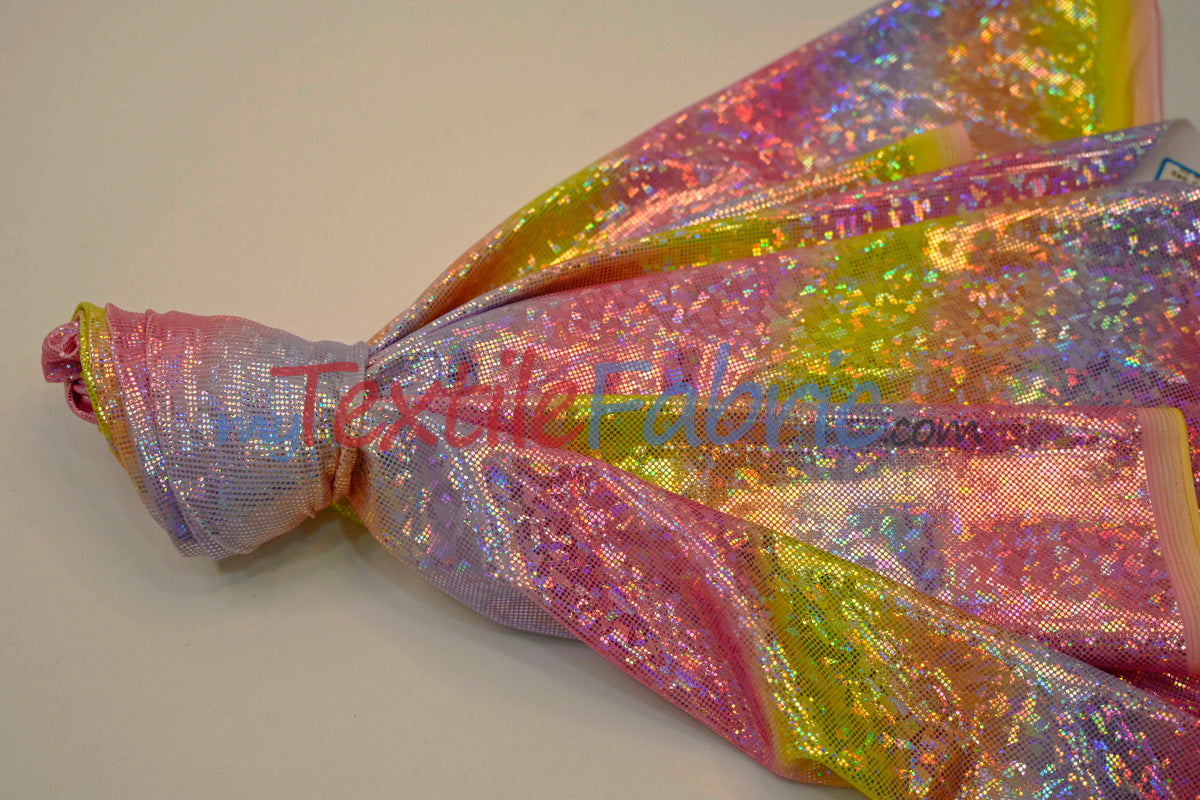 Rainbow Shattered Hologram Spandex Nylon Spandex Fabric - Rainbow Shattered Holographic Foil, 58/60" Width (1 Yard)
