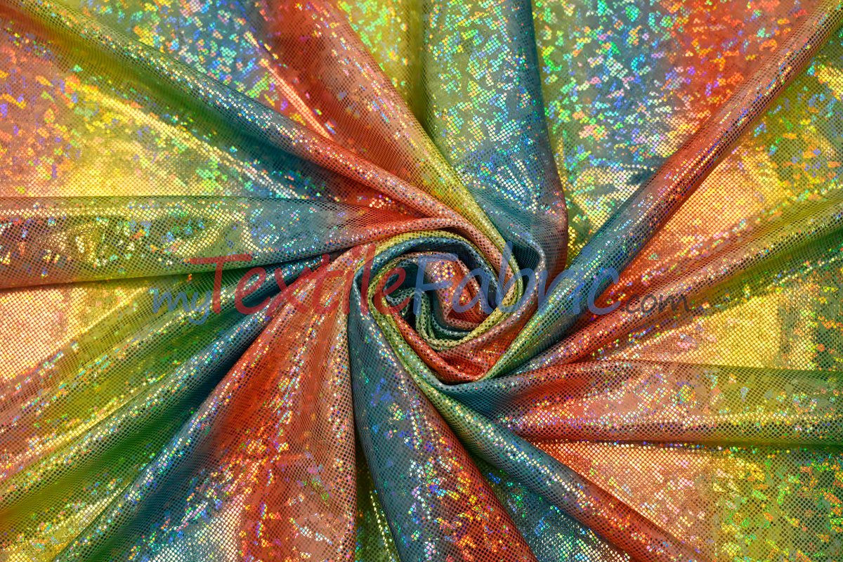 Rainbow Shattered Hologram Spandex Nylon Spandex Fabric - Rainbow Shattered Holographic Foil, 58/60" Width (1 Yard)