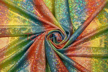 Rainbow Shattered Hologram Spandex Nylon Spandex Fabric - Rainbow Shattered Holographic Foil, 58/60" Width (1 Yard)
