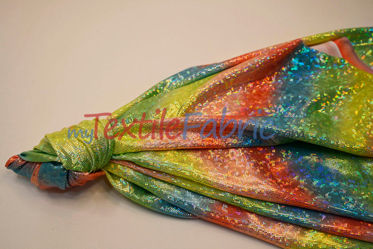 Rainbow Shattered Hologram Spandex Nylon Spandex Fabric - Rainbow Shattered Holographic Foil, 58/60" Width (1 Yard)
