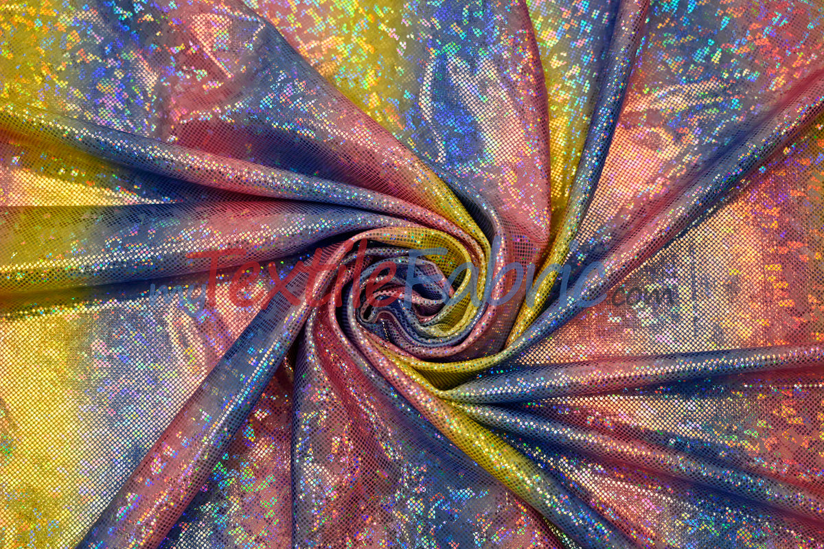 Rainbow Shattered Hologram Spandex Nylon Spandex Fabric - Rainbow Shattered Holographic Foil, 58/60" Width (1 Yard)