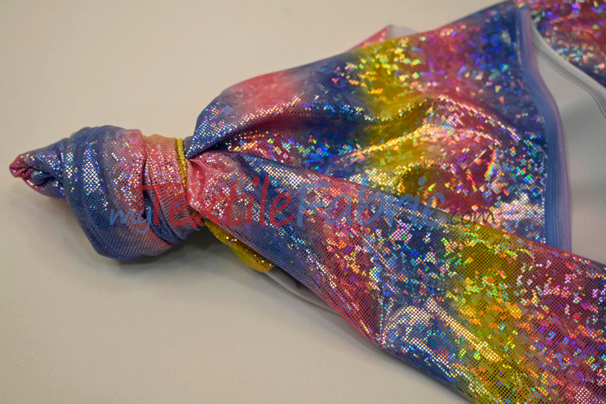 Rainbow Shattered Hologram Spandex Nylon Spandex Fabric - Rainbow Shattered Holographic Foil, 58/60" Width (1 Yard)