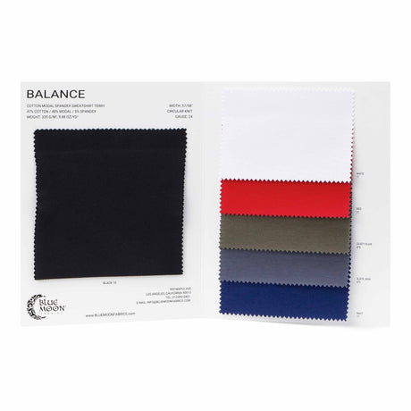 Balance Cotton Modal Terry Spandex Color Card - Swatches, 6 Colors (1 Card)