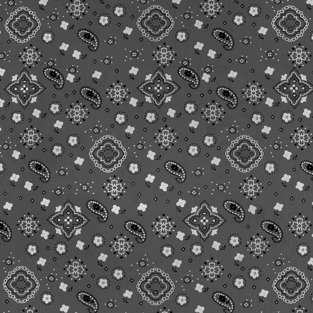 Gray Paisley Bandana Poly Cotton Fabric,