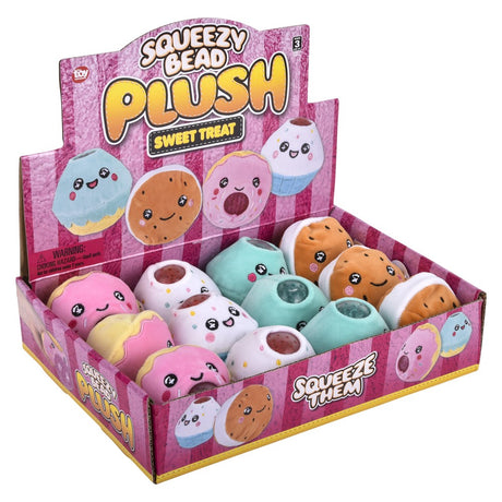 Sweet treat squeezy bead plush 12-piece display for kids