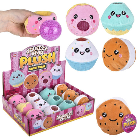 Sweet treat squeezy bead plush 12-piece display for kids