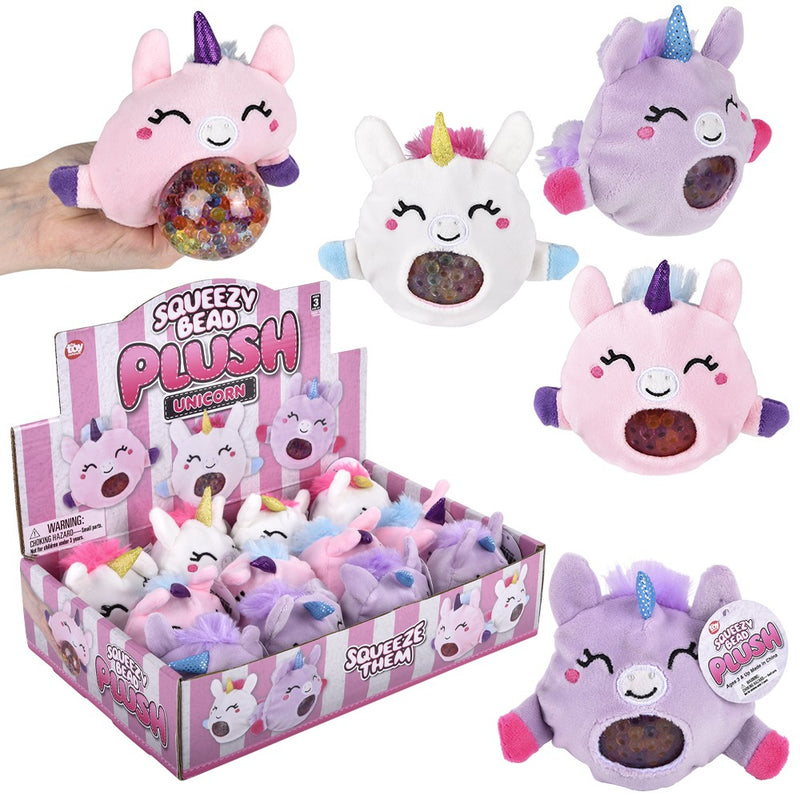 Unicorn squeezy bead plush balls 12-piece display for kids