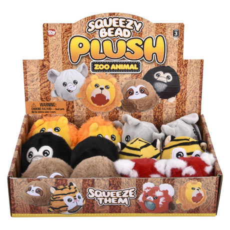 Zoo animal squeezy bead plush 12-piece display for kids