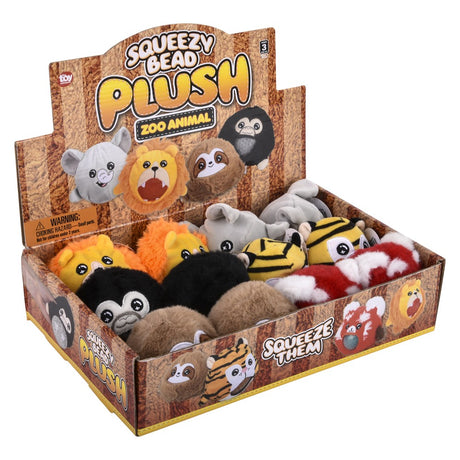 Zoo animal squeezy bead plush 12-piece display for kids