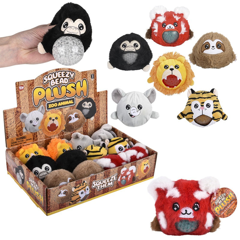 Zoo animal squeezy bead plush 12-piece display for kids