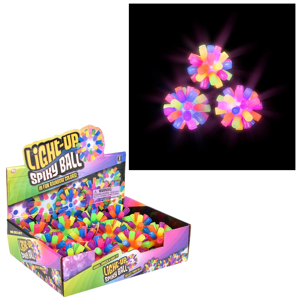 Light-Up Rainbow Spiky Ball (12 Pc Display)