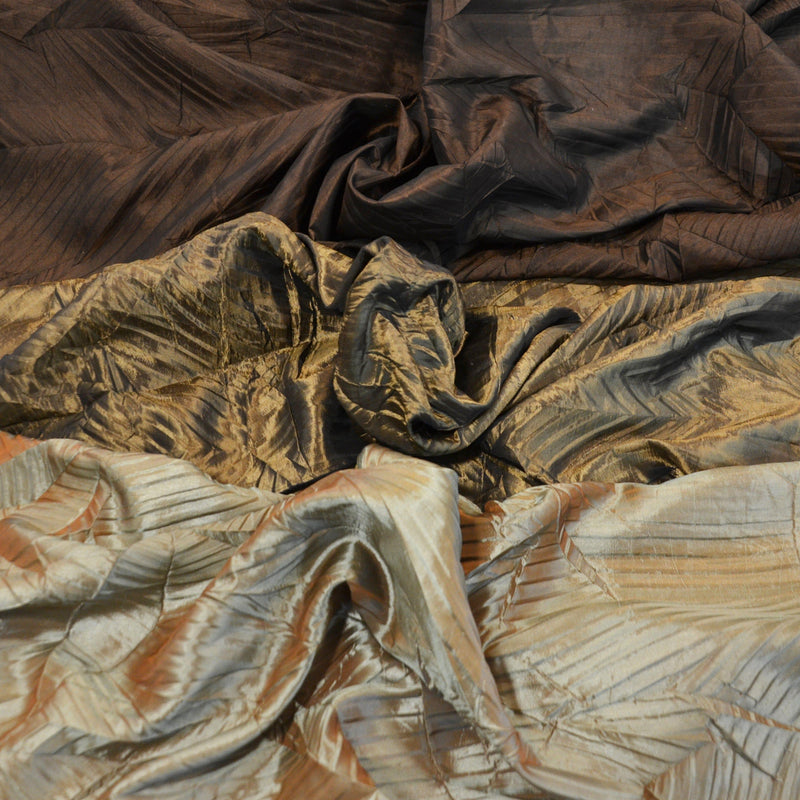 Bark Leaf Polyester Taffeta Fabric - Zig Zag Texture, 58/60" Width, Chocolate, Bronze Olive, Mint Green (Brownish Hue) (1 Yard)