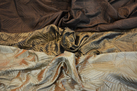 Bark Leaf Polyester Taffeta Fabric - Zig Zag Texture, 58/60" Width, Chocolate, Bronze Olive, Mint Green (Brownish Hue) (1 Yard)