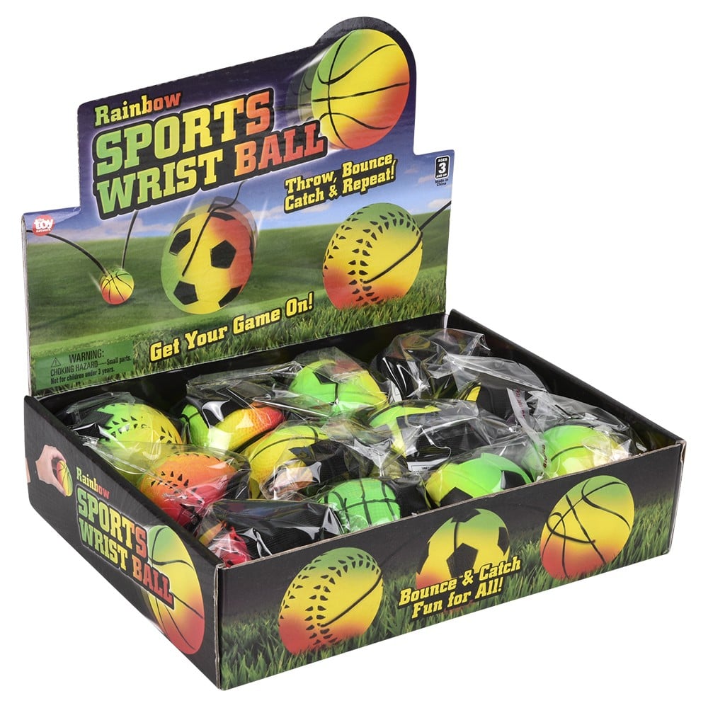 Rainbow Sports Wrist Band Return Ball (12 Pc Display)