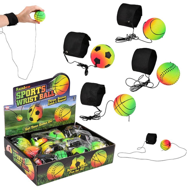 Rainbow Sports Wrist Band Return Ball (12 Pc Display)