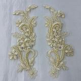 Beaded Corded Floral Lace Applique Pair