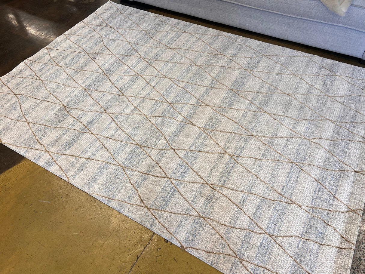 KAI 305 Polyester Fabric - Cream High-Low Texture, Blue Gray Gold-Brown Argyle Design, 5' 3" X 7' 4", 7' 9" X 10' 9", 10' X 13' (1 Unit)
